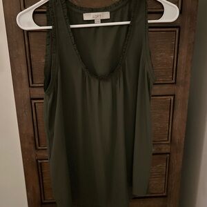 LOFT Green Sleeveless Tank Top with Scoop Neckline